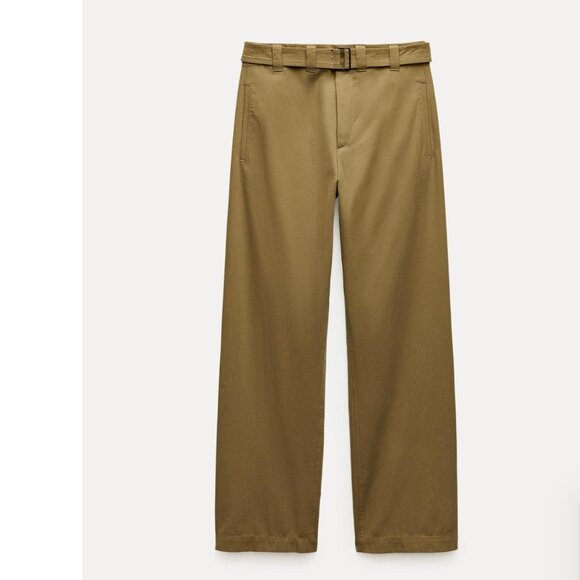 NWT ZARA ZW COLLECTION KAMARLI WIDE-LEG Pant Olive Green Large Bloggers Fave - Picture 4 of 13